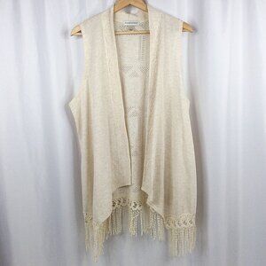 Christopher & Banks Fringe Crochet Cardigan Sweater Vest Womens Size Large Beige